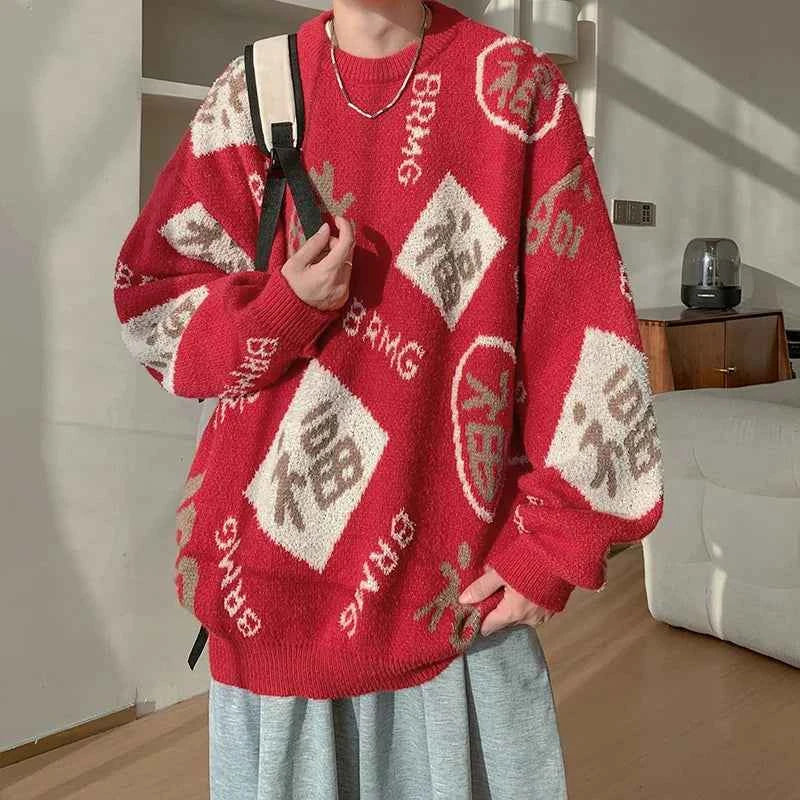Cozy Chinese Blessing Christmas Knit Sweater