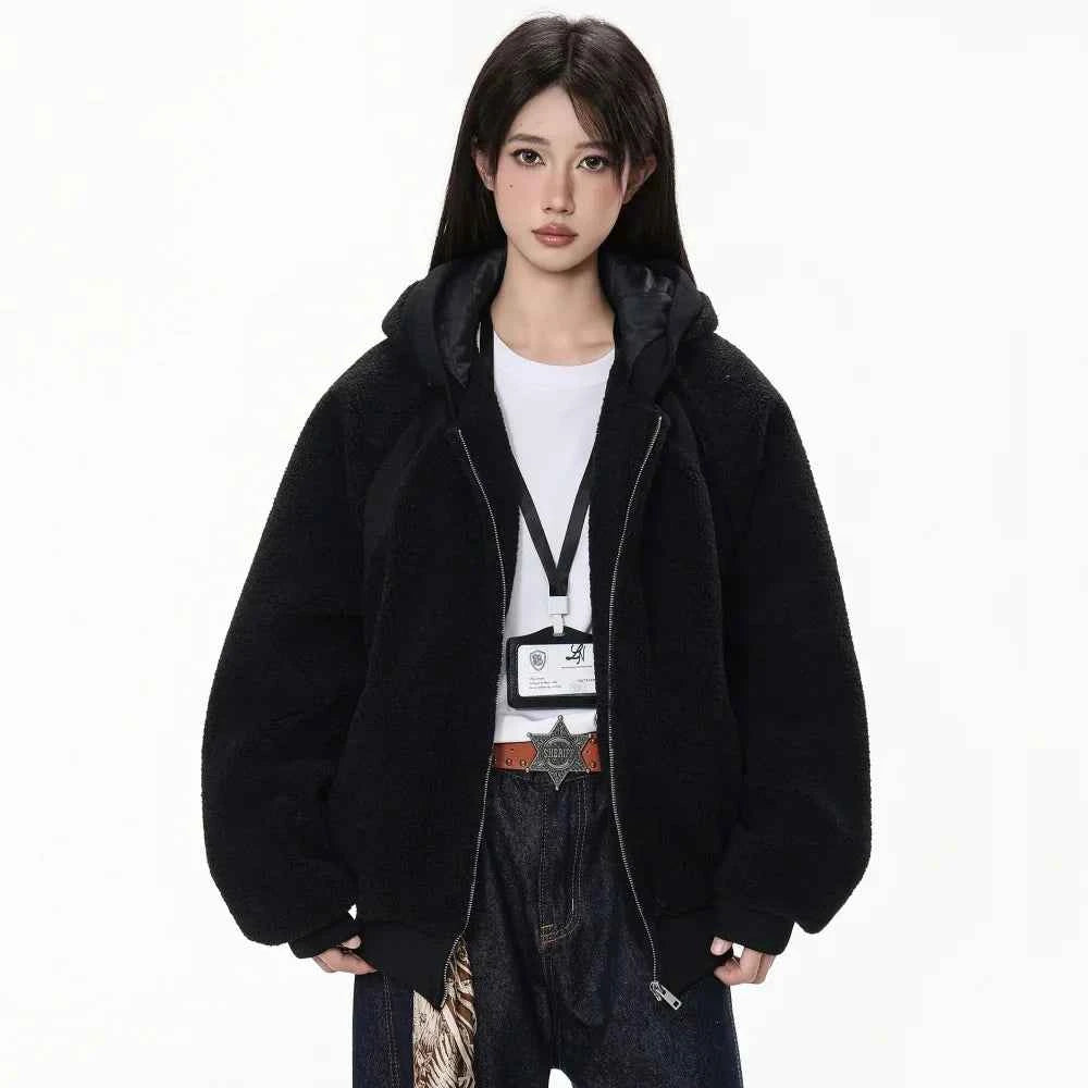 Soft Fleece Black Puffer Hooded Jacket