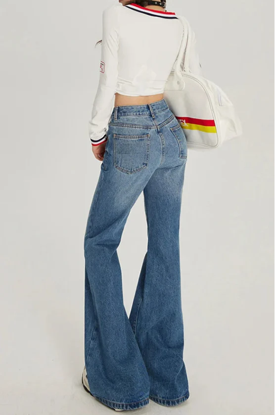 Retro High Waist Flared Light Jeans - Luxuryurbanwear