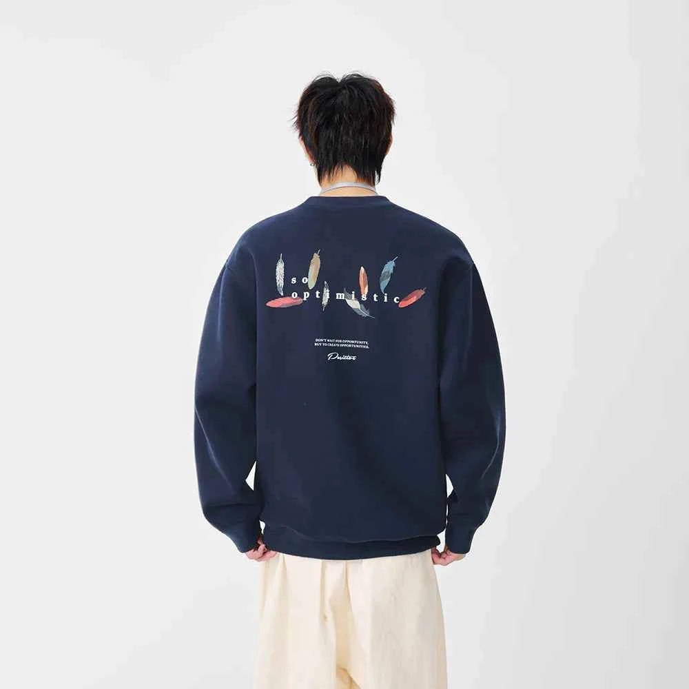 Cozy Feather Pattern Letter Print Sweatshirt