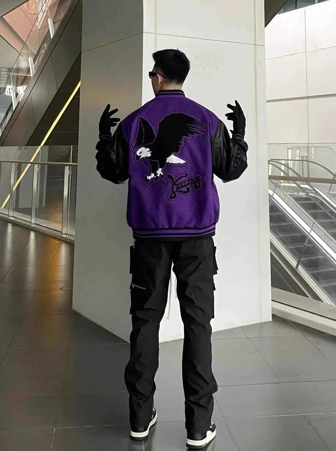 Retro Hip Hop Eagle Pattern Varsity Leather Jacket