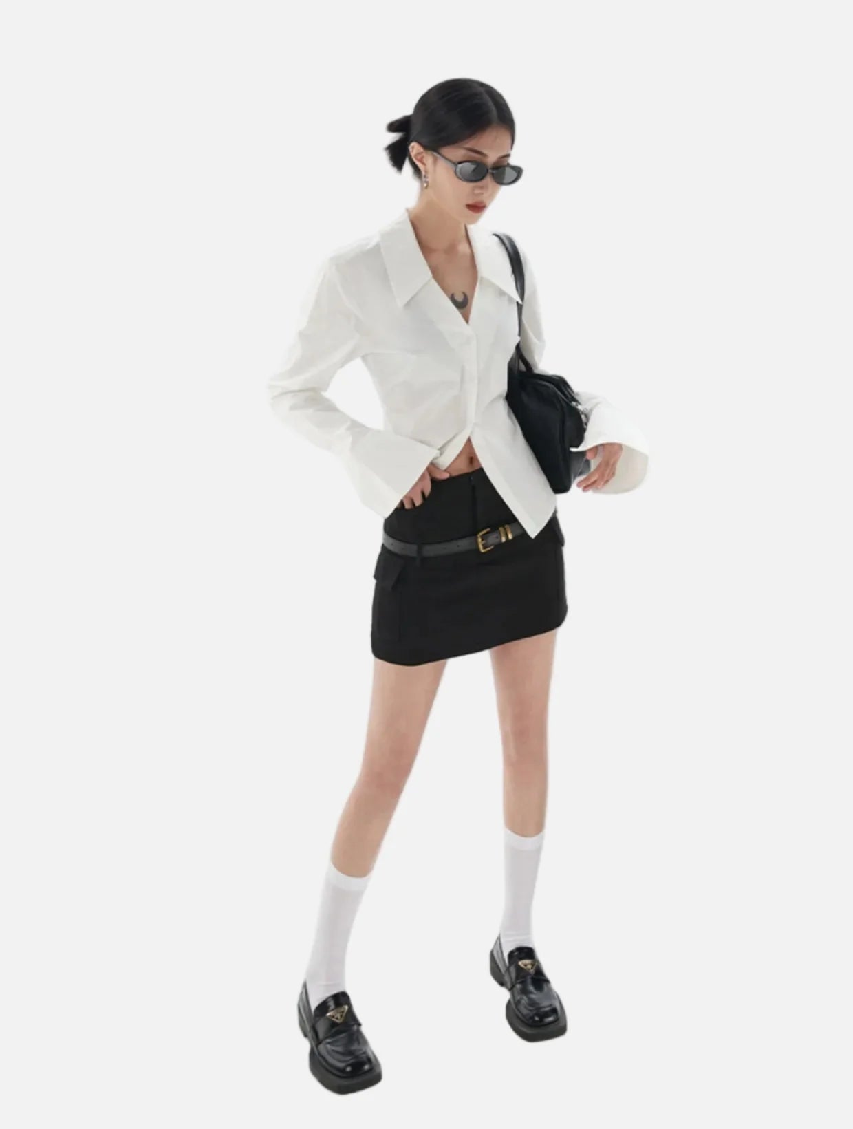 Fashionable Minimalist White Flare Long Sleeve Shirt - Luxuryurbanwear