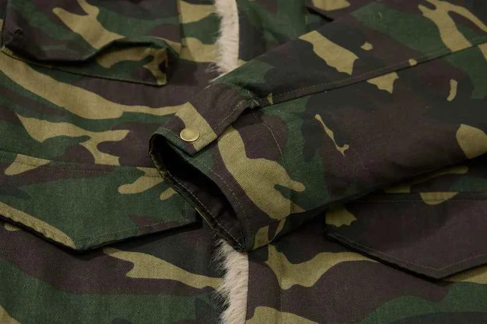 Camouflage Single Breasted Fur Collar Padded Jacket