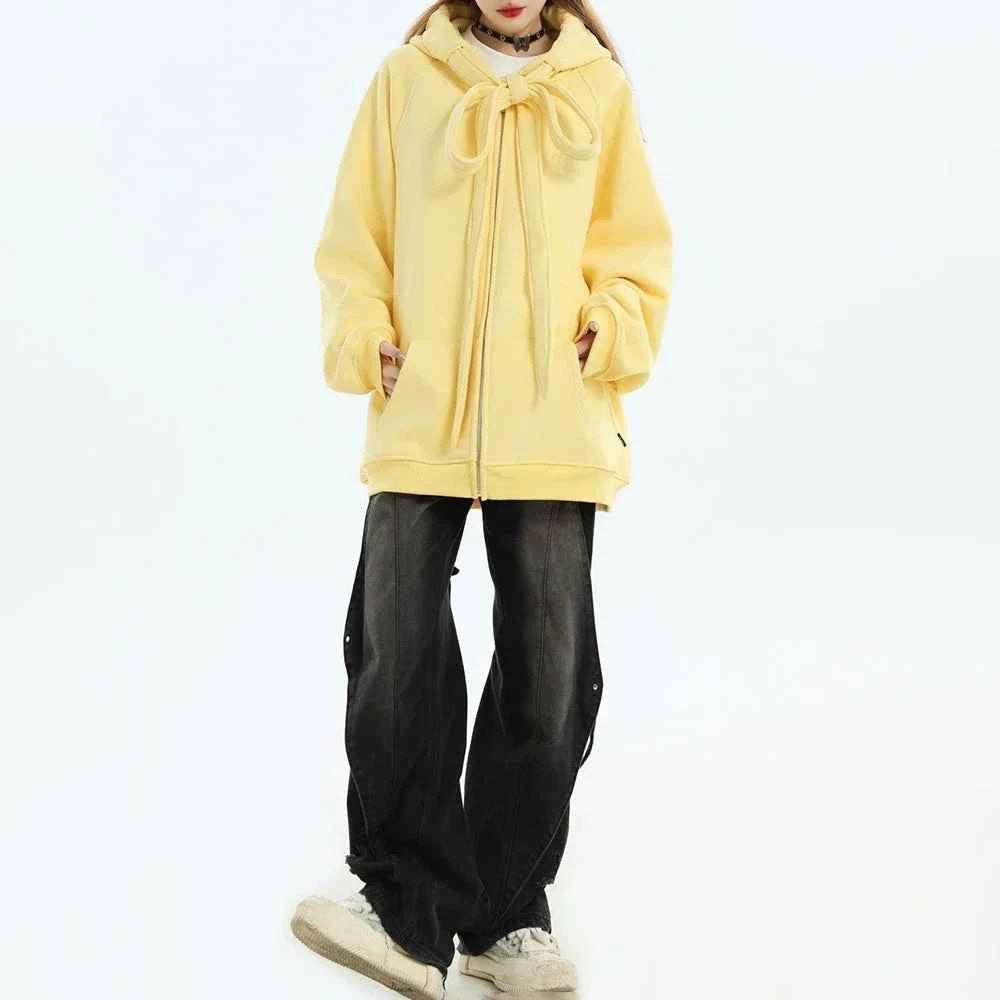 Casual Strap Design Velvet Hooded Sweatshirt