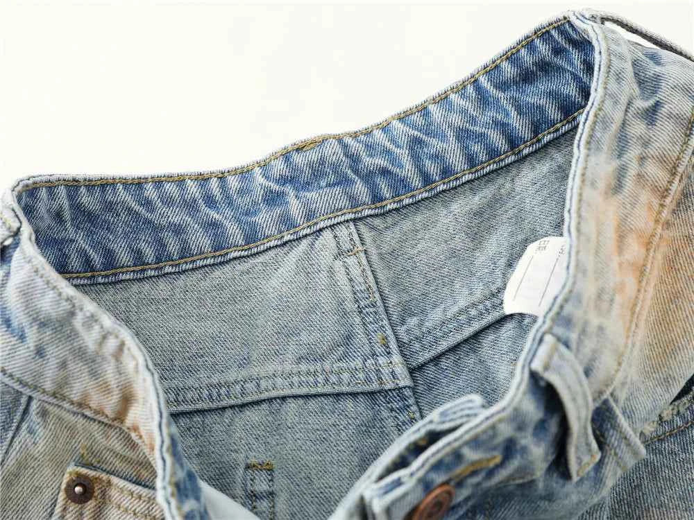 Streetwear Flattering Distressed Tie-Dye Denim Short