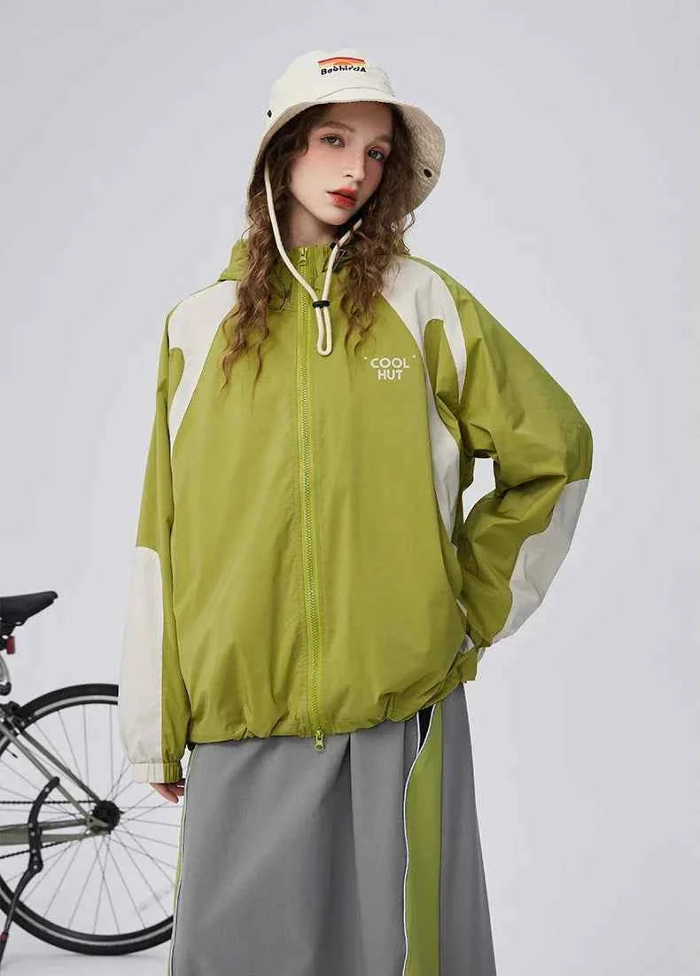 Autumn Contrast Color Hooded Windbreaker Jacket