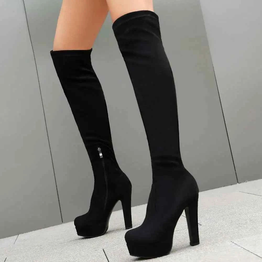 Winter Sexy Zip Detail High Heels Boots