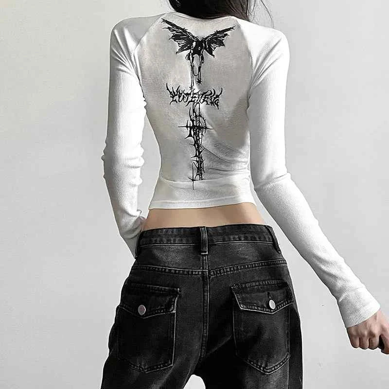 Gothic Dark Acubi Print Long-Sleeve T-Shirt