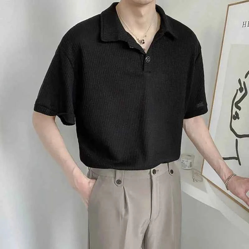 Classic Solid Color Korean Style Button Polo T-Shirt