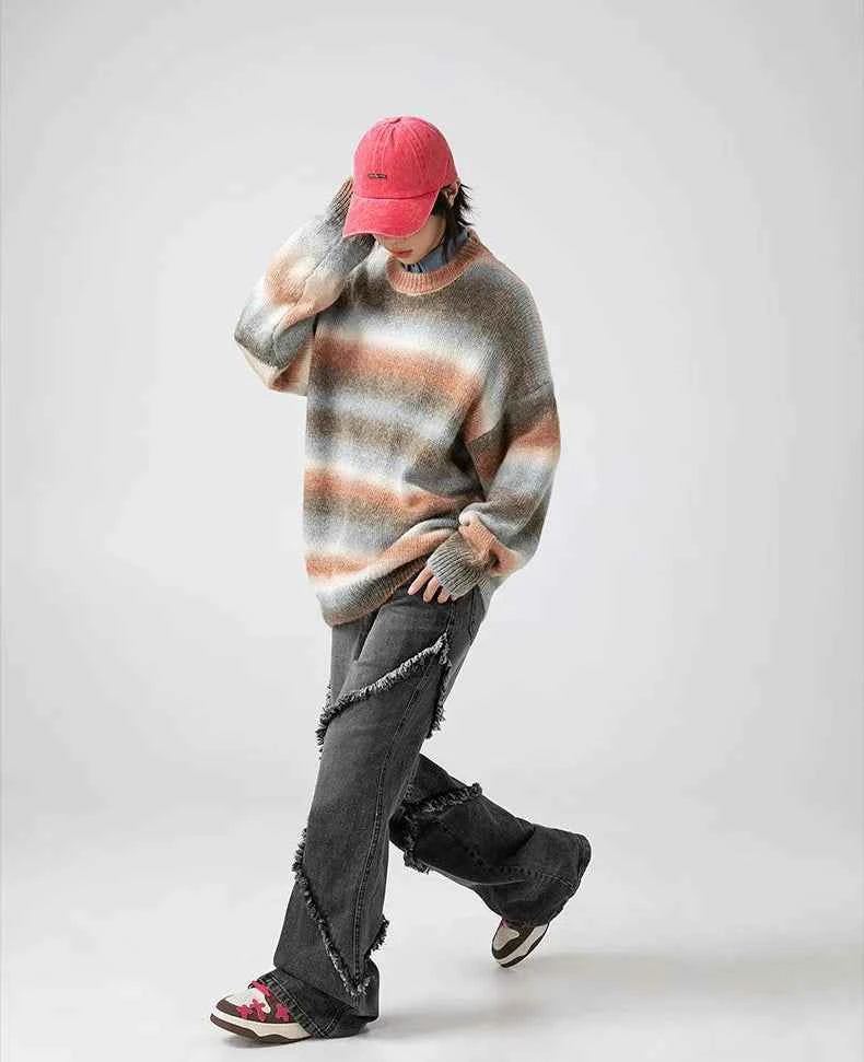 Cozy Gradient Striped Oversized Knitwear Sweater