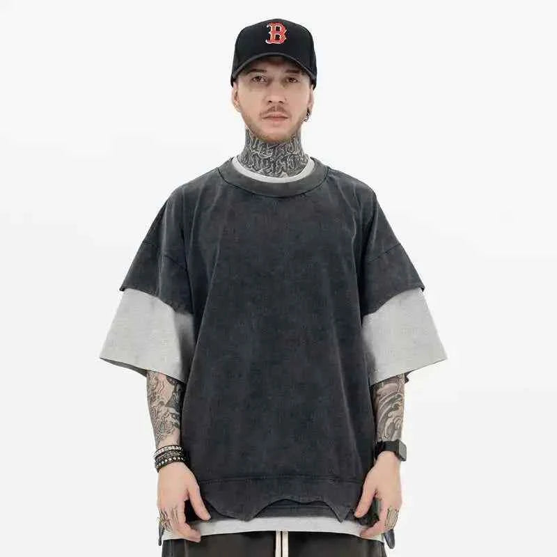 High Street Distressed Patchwork Cotton T-Shirt