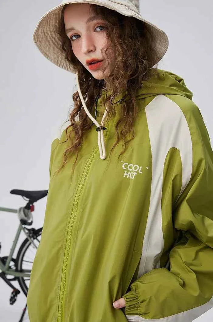 Autumn Contrast Color Hooded Windbreaker Jacket