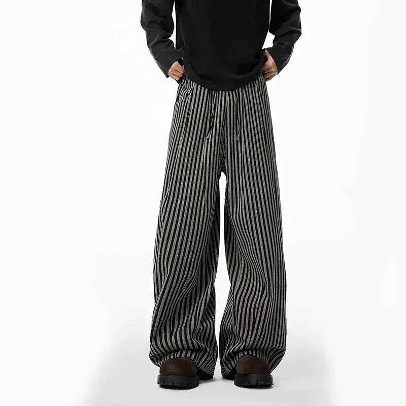 Streetwear Vintage Japanese Style Black Striped Pants
