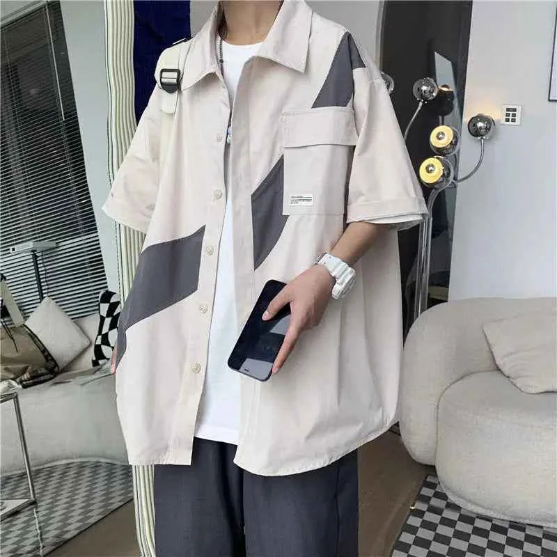 Versatile Japanese Casual Contrast Color Shirt