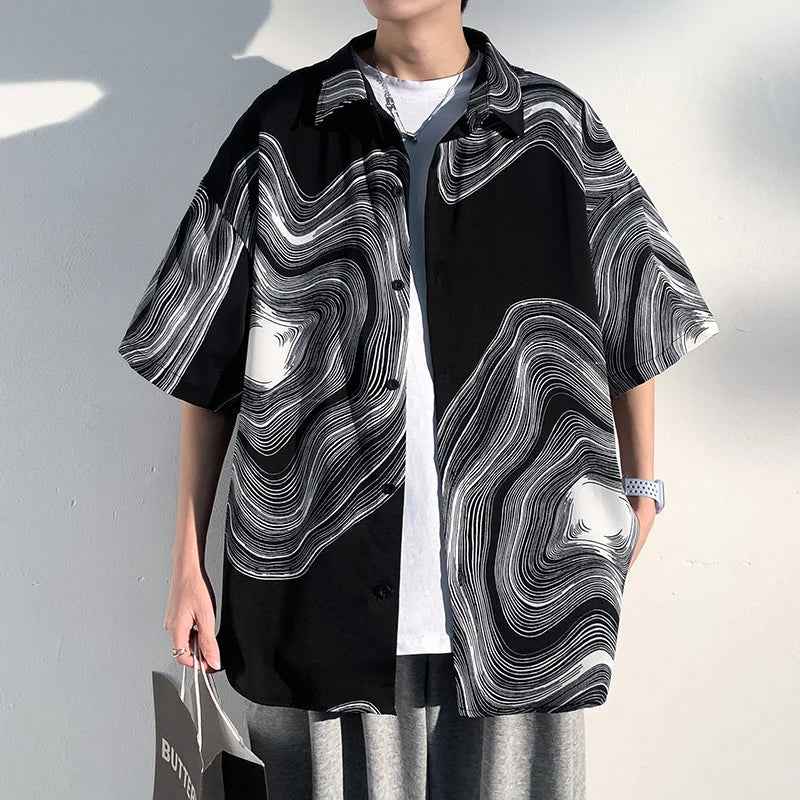 Men's Retro Print Loose Fit Ice Shirt