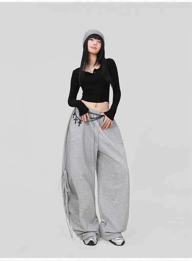 Soft Gray Drawstring Hip Hop Pants
