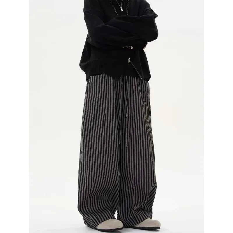 Spring Casual Striped Print High Wide Leg Pants