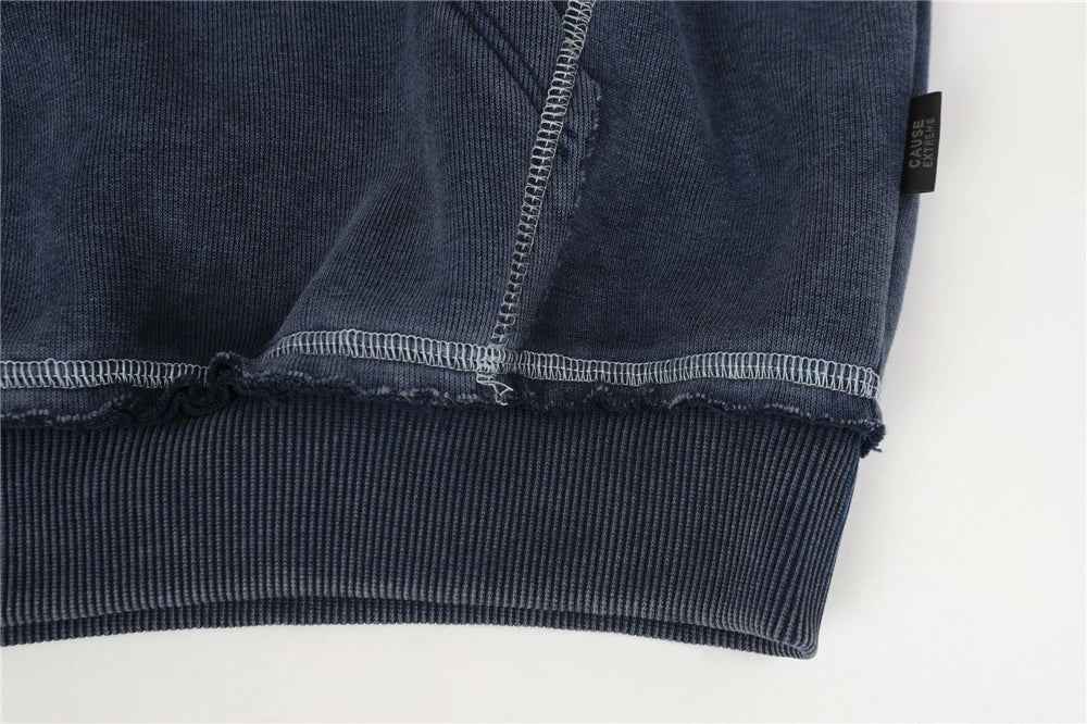 Washed Plush Embroidered Zip-Up Hooded Sweatshirt