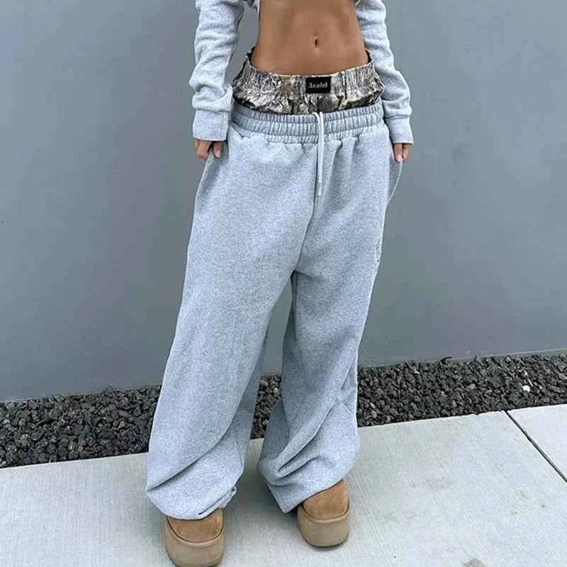 Double Waist Lace-Up Sports Sweatpants