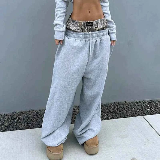 Double Waist Lace-Up Sports Sweatpants