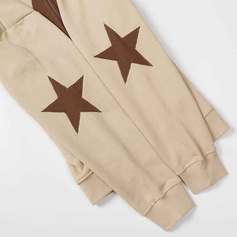 Zip-Up Hoodie Star Graphic - Unisex Y2K Aesthetic Full-Zip Oversized Sweatshirt