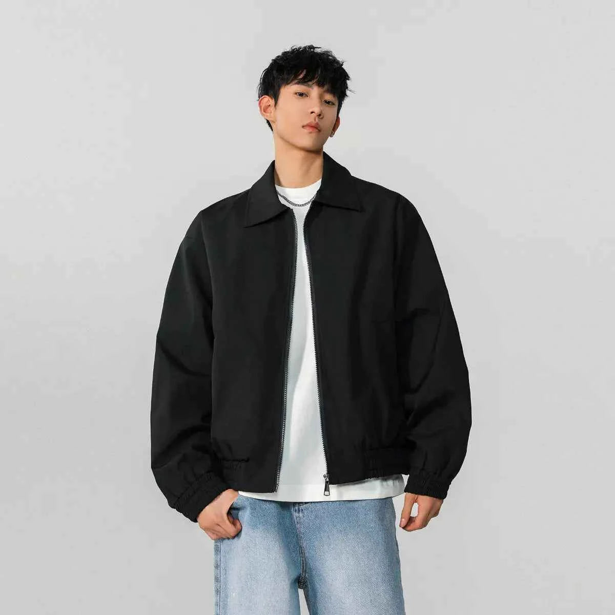 Classic Solid Color Casual Zip-Up Jacket