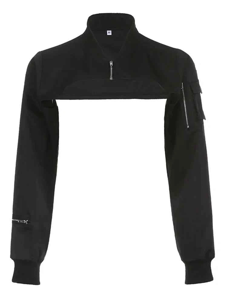 Women Edgy Punk Zip-Up Cargo Jacket