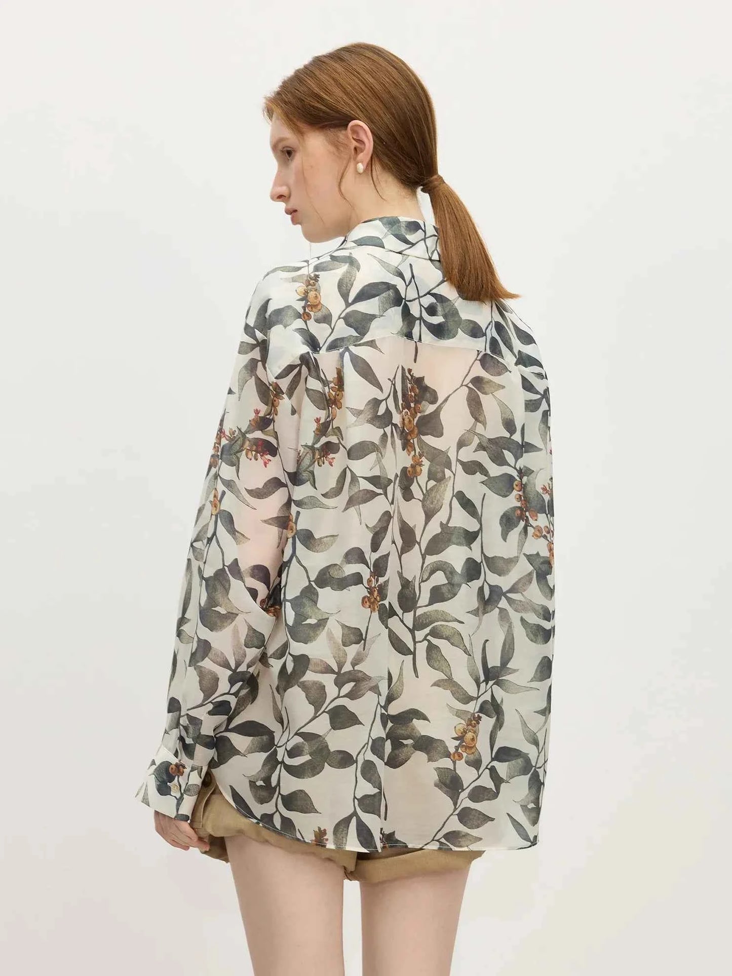 Chic Holiday Style Plant Print Shirt