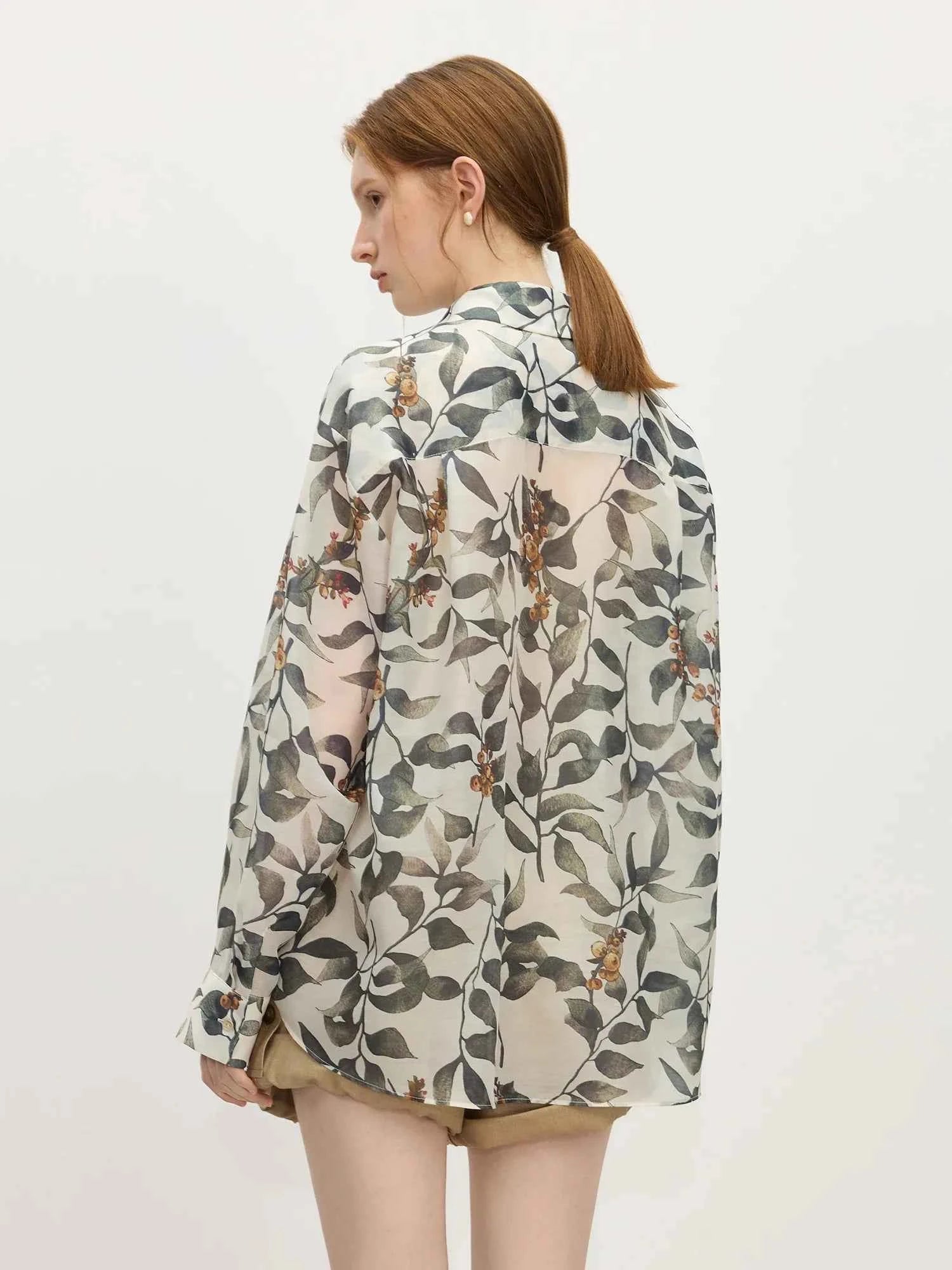 Chic Holiday Style Plant Print Shirt