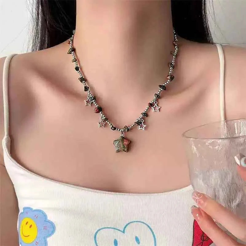 Colorful Irregular Natural Stone Star Pendant Necklace