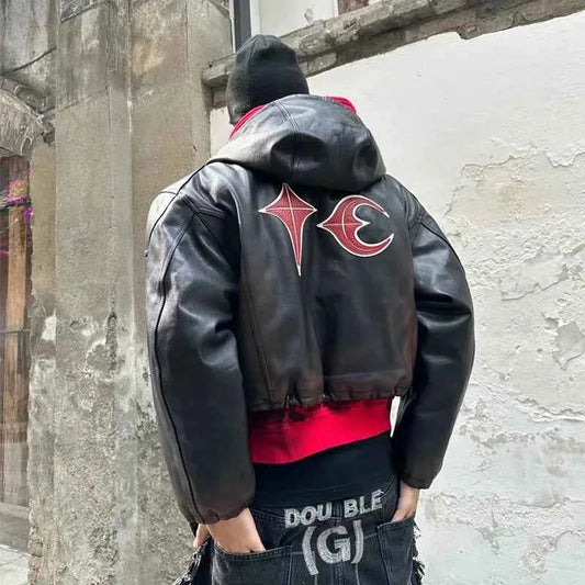 Heavyweight Motorcycle Leather Hooded Jacket