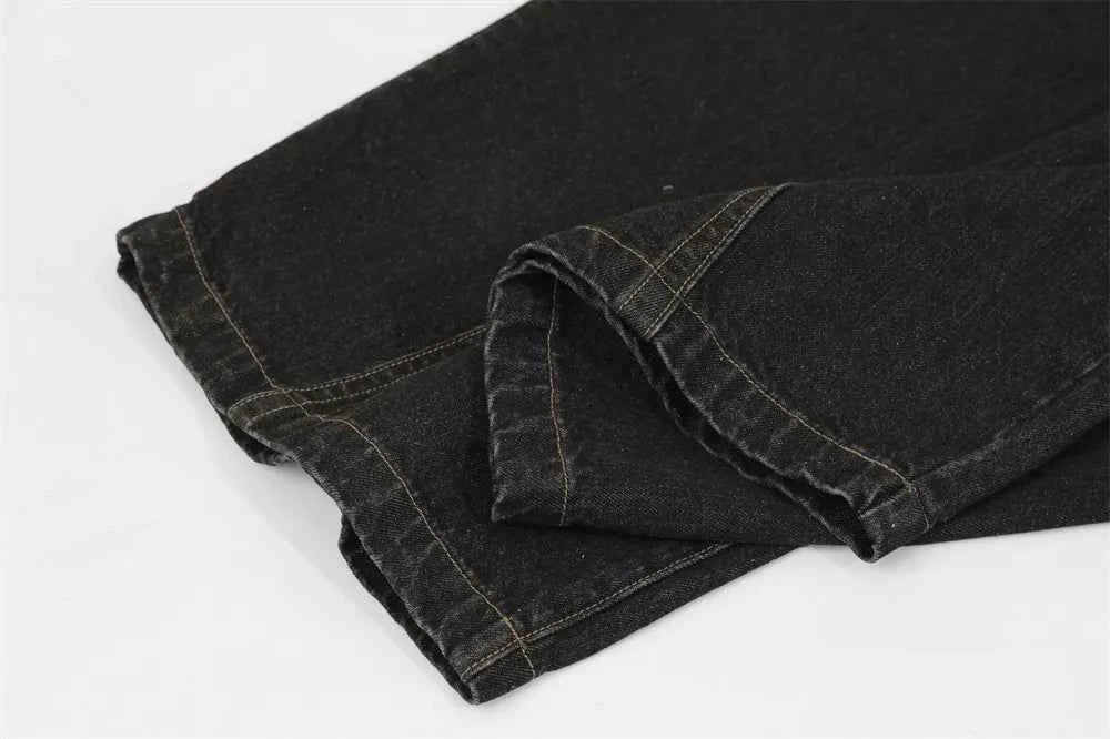 Gothing Dark Wash Patchwork Wide Leg Jeans