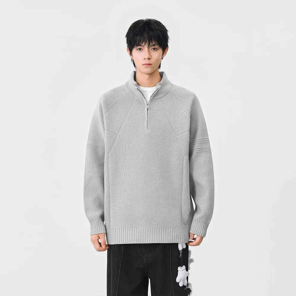 Cozy Ribbed Knit Mock Neck Half Zipper Sweater