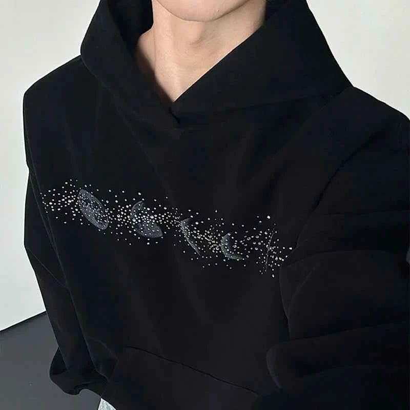 Chic Black Rhinestone Heat Melting Hoodie