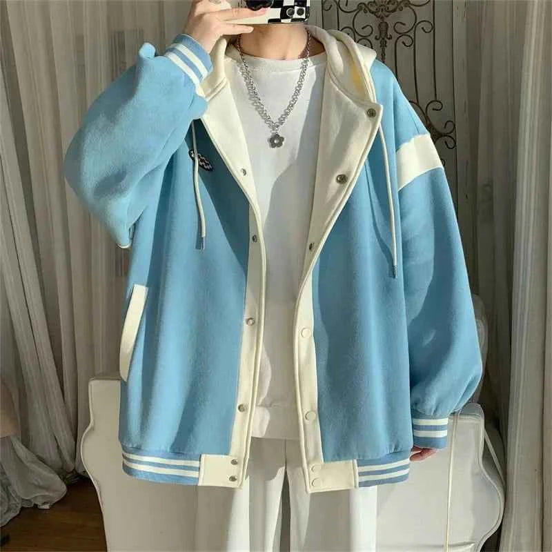 Y2K Stylish Patchwork Hooded Varsity Jacket