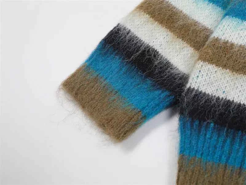 Rainbow Fluffy Oversized Striped Fuzzy Sweater