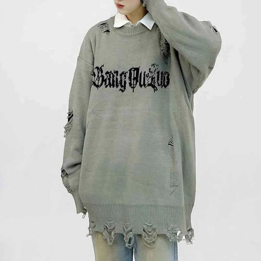 Gothing Retro Destruction Style Round Neck Sweater