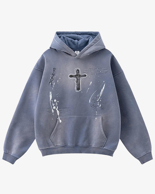 Crucifix Cross Graphic Pullover Hoodie