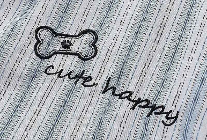 Casual Striped Dog Embroidered Long Sleeve Shirt