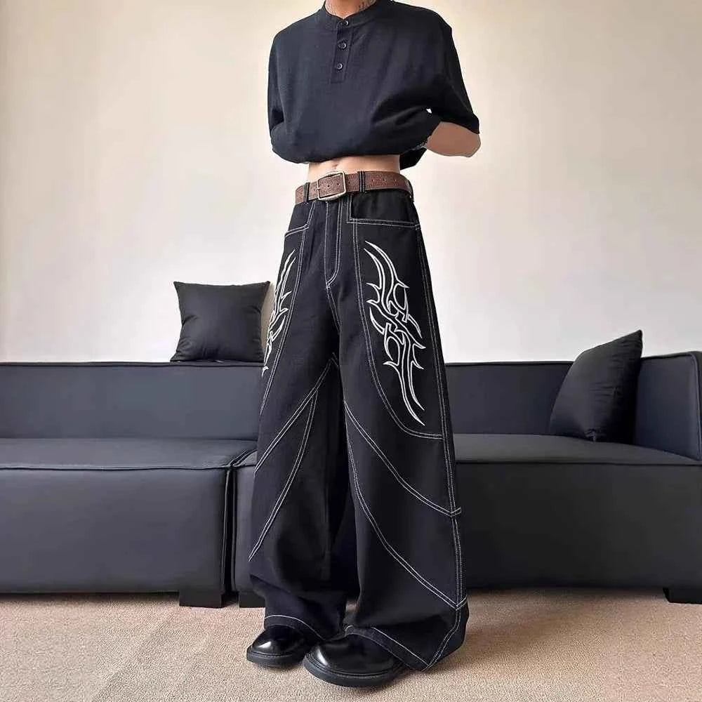 Vintage American Style Graphic Wide Leg Jeans