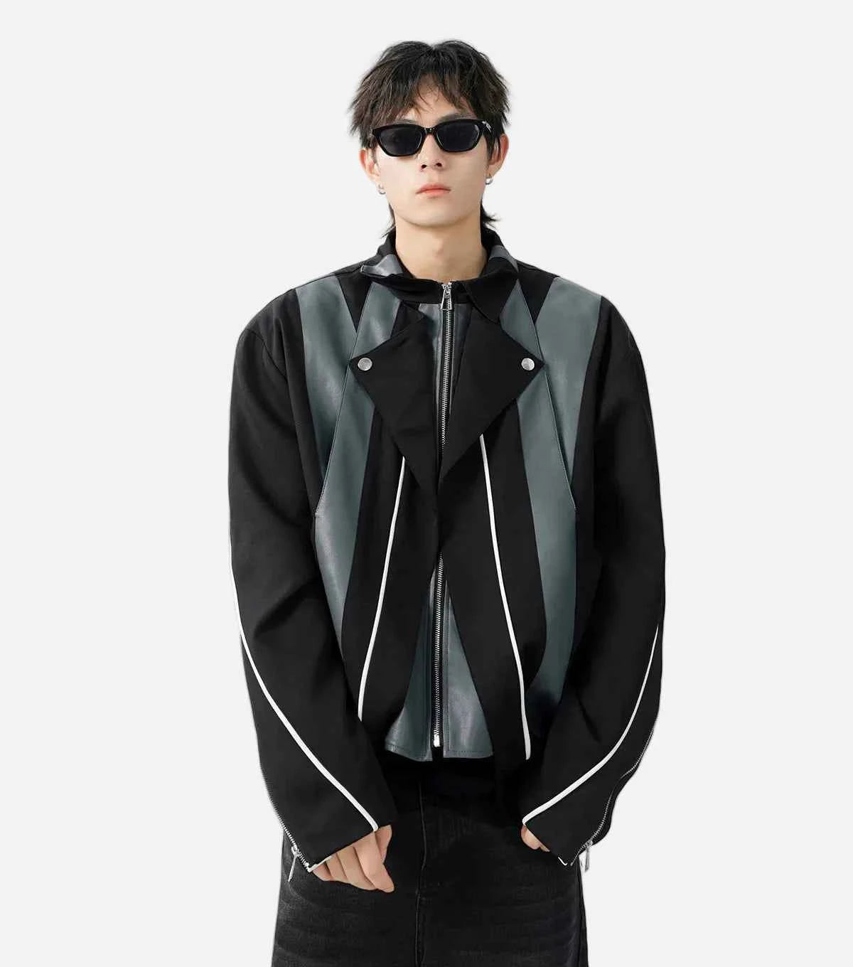 Streetwear Patchwork Contrast Color Zipper Jacket