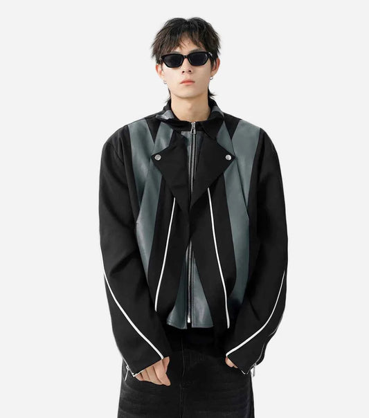 Streetwear Patchwork Contrast Color Zipper Jacket