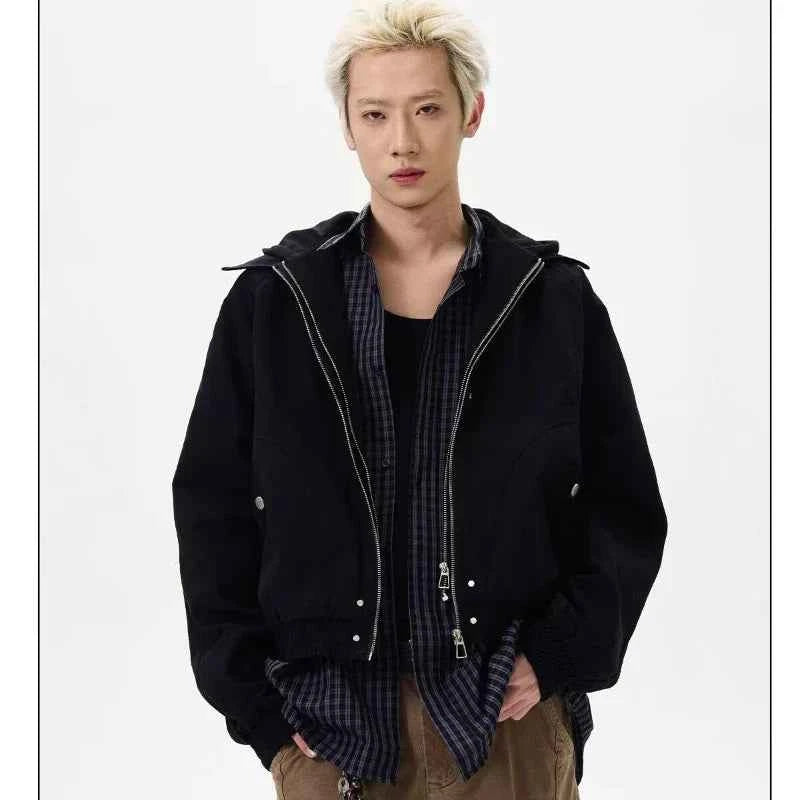 Patchwork Silhouette Retro Hooded Jacket