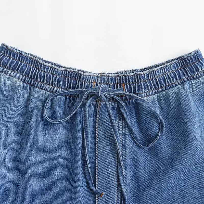 Versatile Lace-Up High Waist Denim Jeans