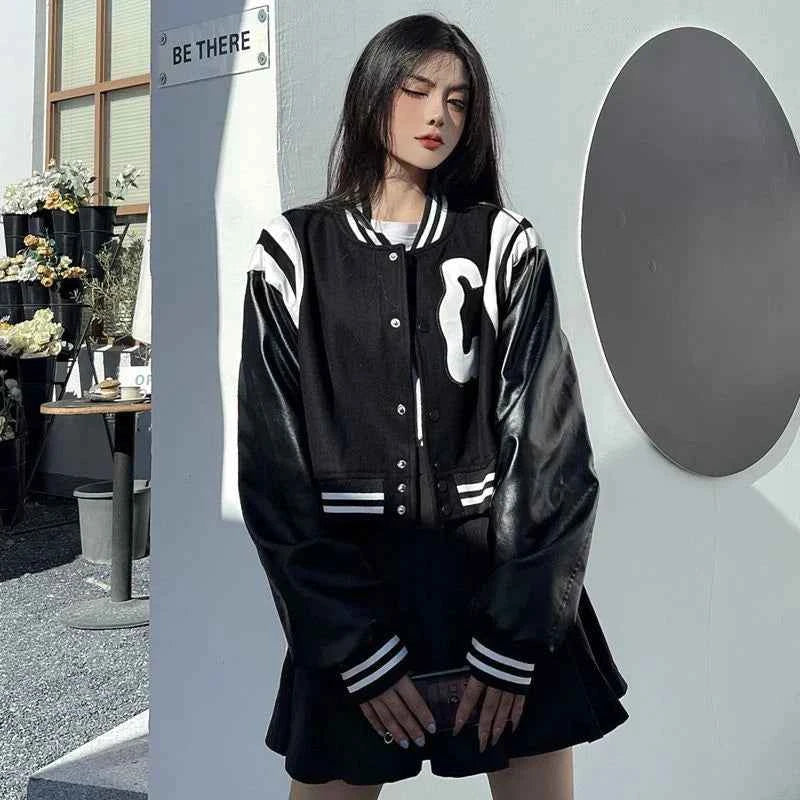 Autumn Korean Letter Embroidery Leather Jacket