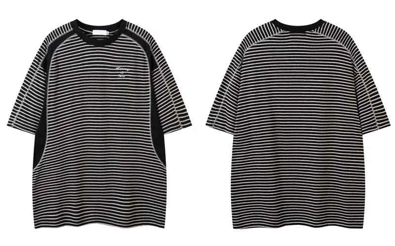 Lightweight Retro Striped Vintage Patchwork T-Shirt