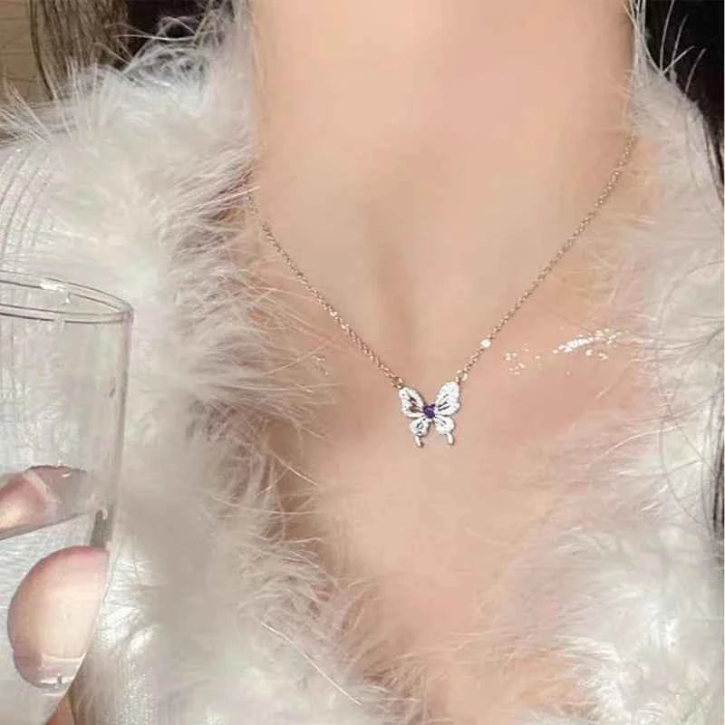 Purple Zircon Butterfly Pendant Necklace
