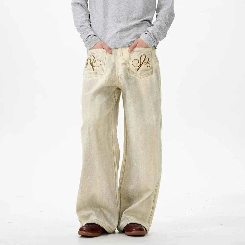 Streetwear American Style Washed Straight Jeans