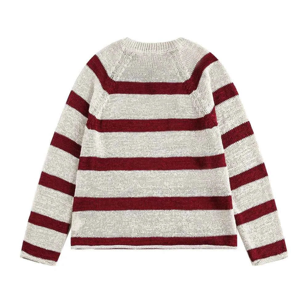 Y2K Plush Striped Lace Up Knitted Sweater