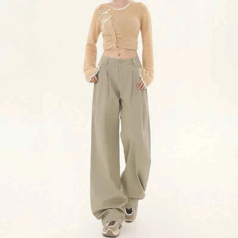 Women Retro High Waist Wide Leg Denim Jeans